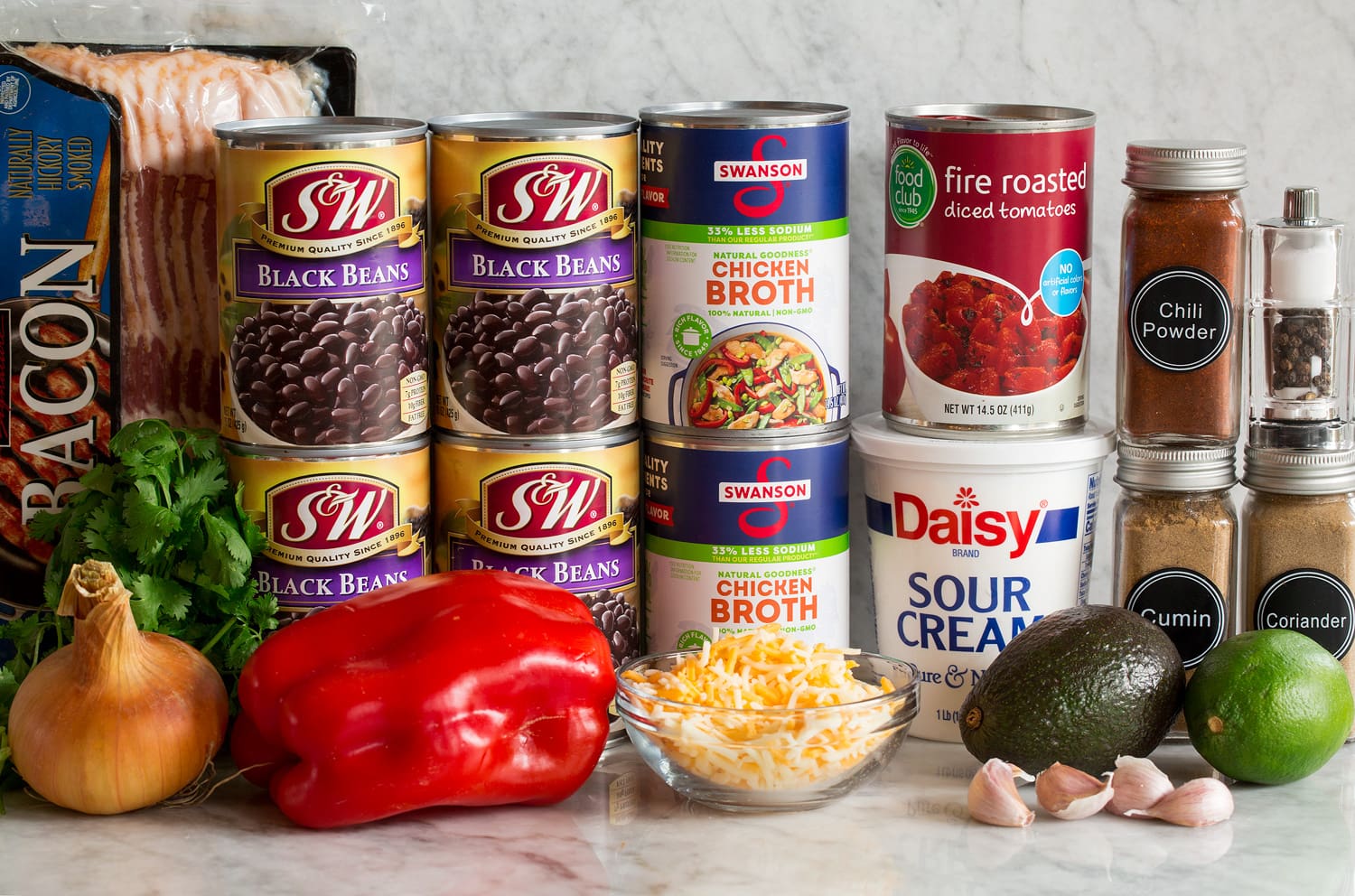 Ingredients needed to make black bean soup.