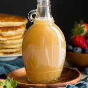 Buttermilk syrup homemade pancake syrup in a glass jar.