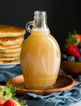 Buttermilk syrup homemade pancake syrup in a glass jar.