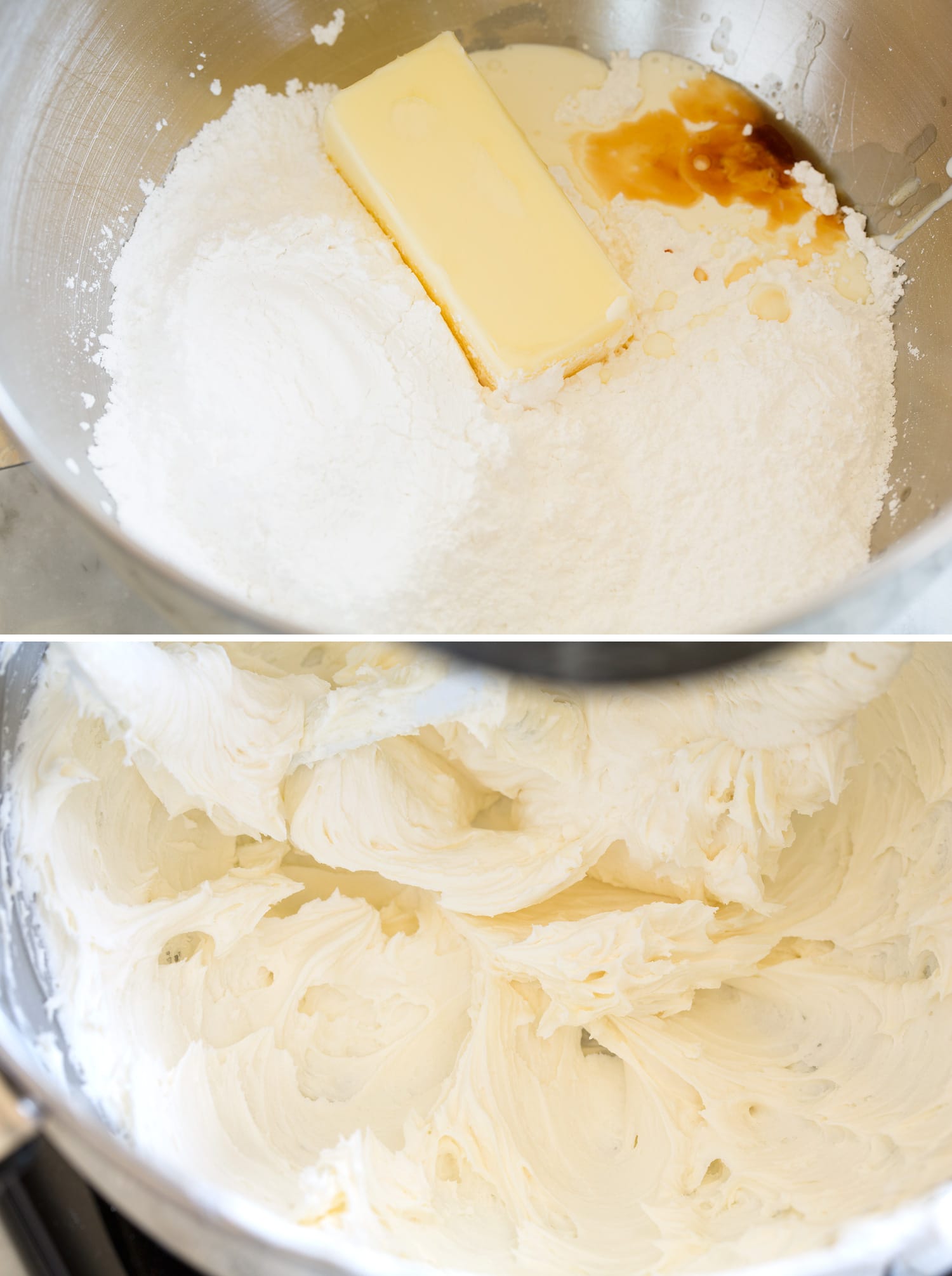 Making vanilla buttercream frosting.