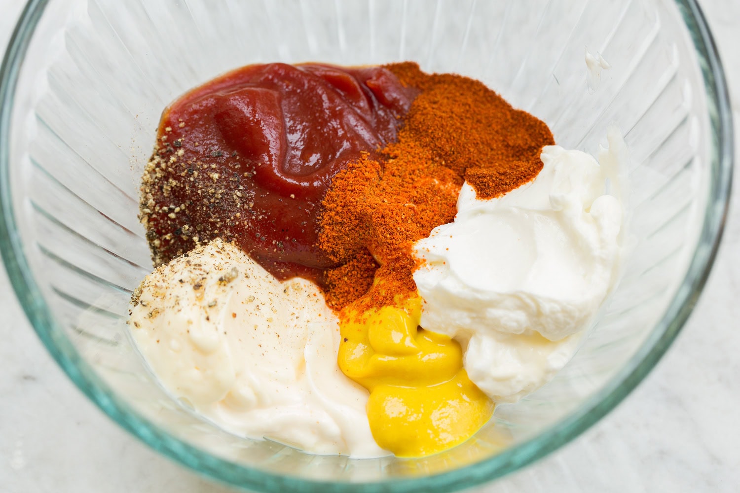 Burger sauce ingredients shown before mixing.