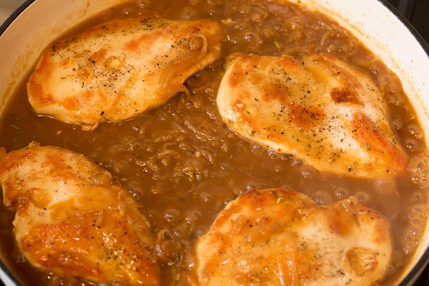 French onion mixture added to chicken.