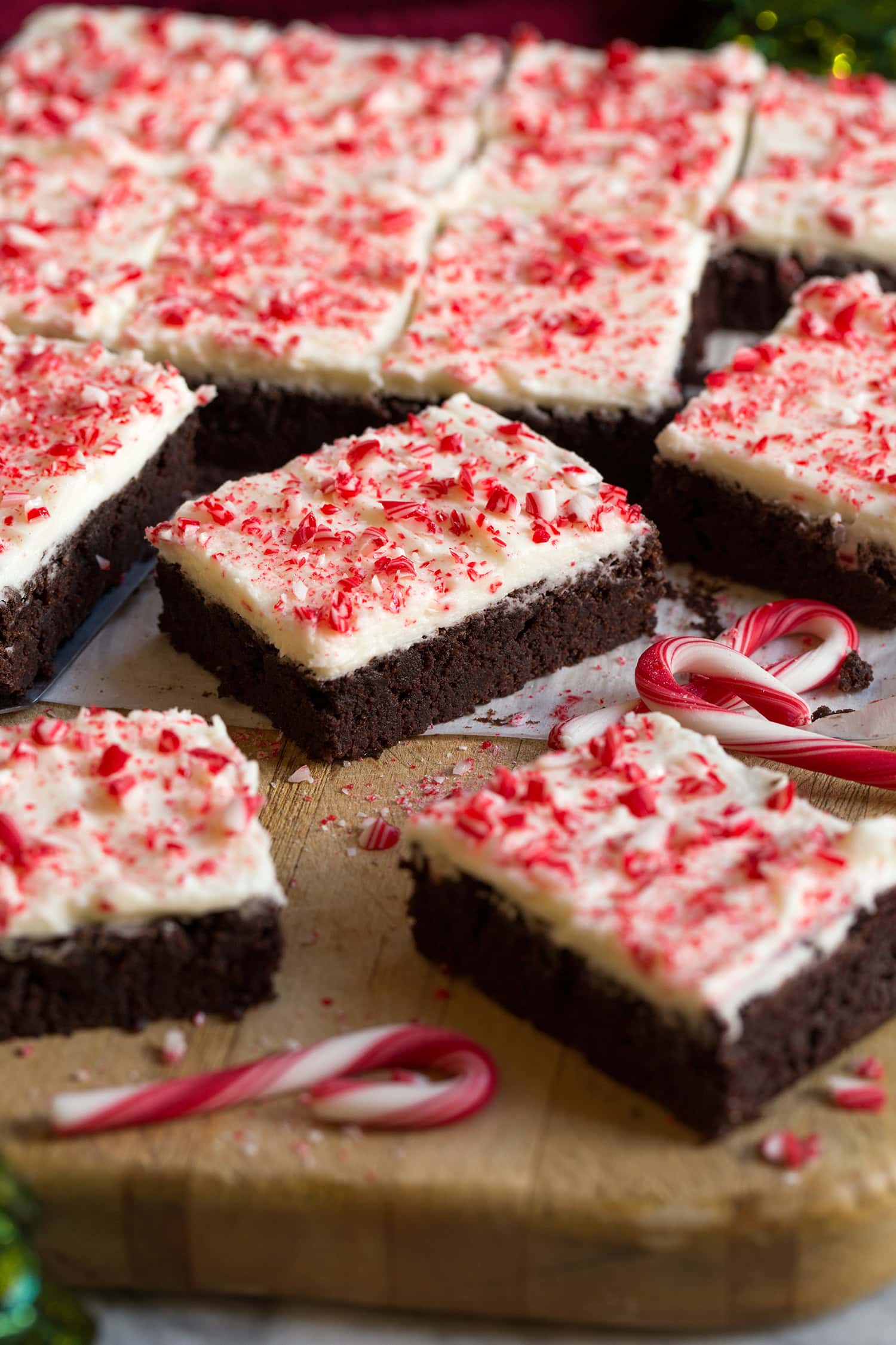 Close up photo of peppermint brownies.