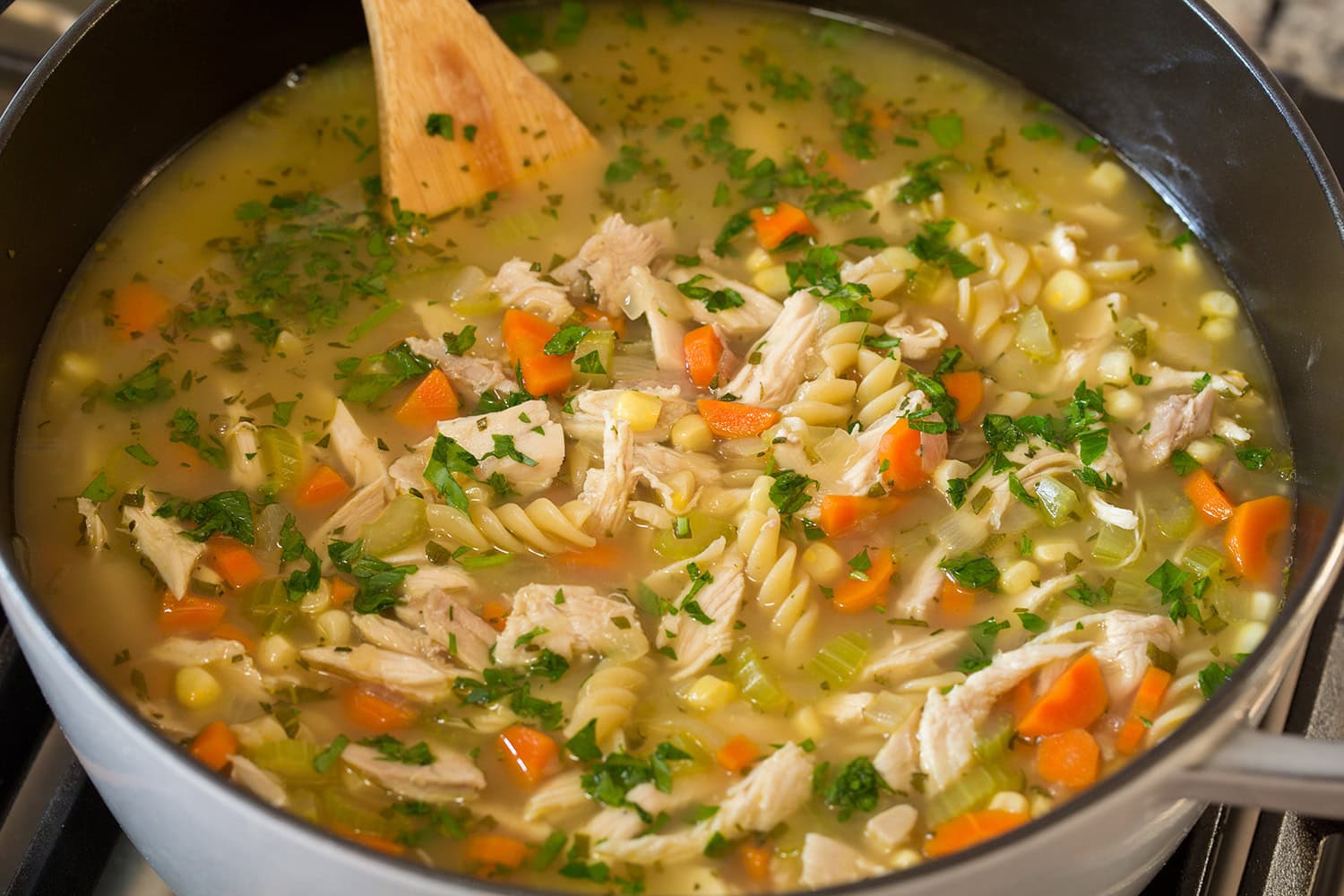 Completed soup in pot.