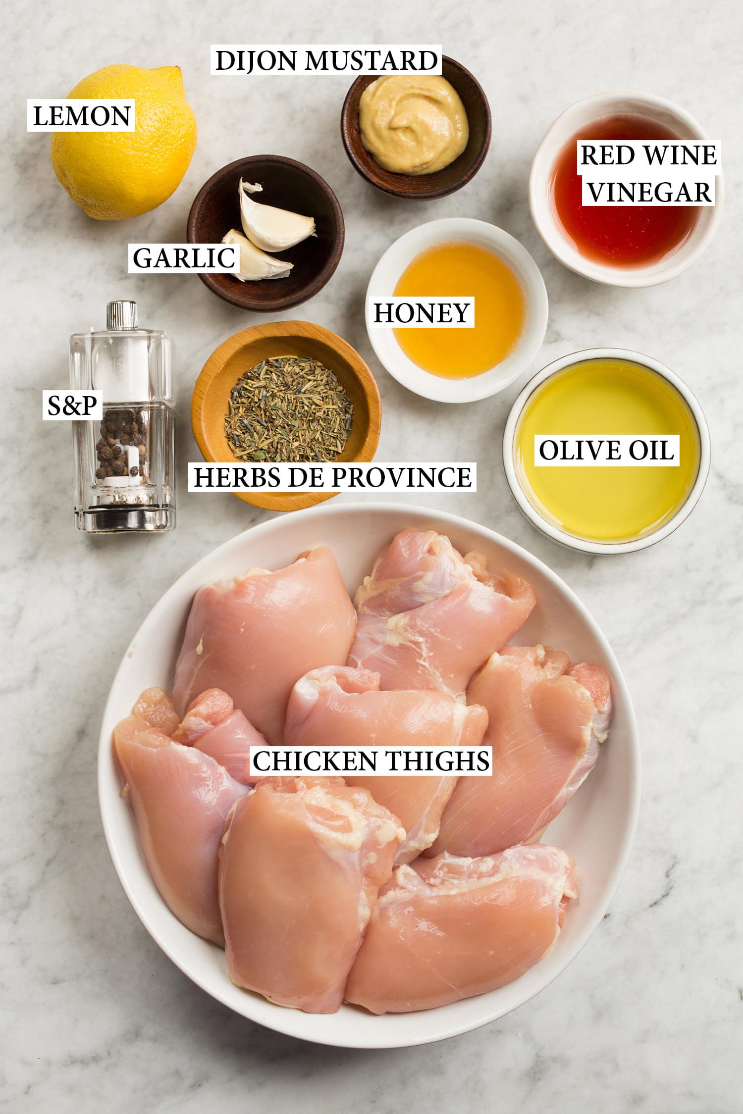 Ingredients used to make grilled chicken and chicken marinade.