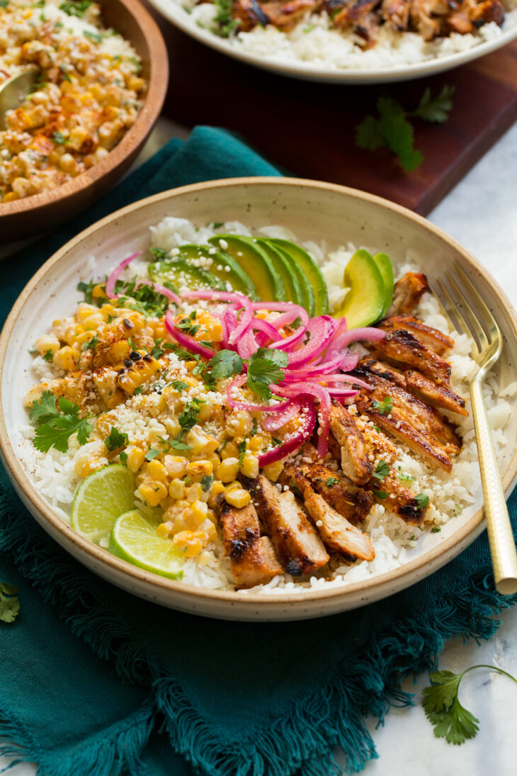 Street Corn Chicken Rice Bowls